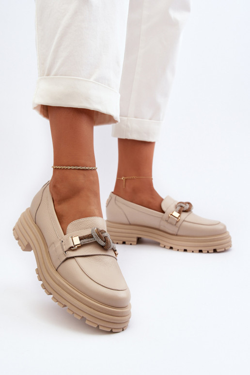 Dámské mokasíny s ornamenty Laura Messi 2780 béžové  Dámské mokasíny s ornamenty Laura Messi 2780 béžové