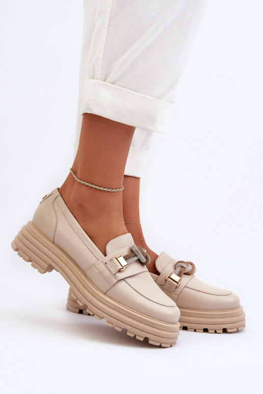 Dámské mokasíny s ornamenty Laura Messi 2780 béžové  Dámské mokasíny s ornamenty Laura Messi 2780 béžové