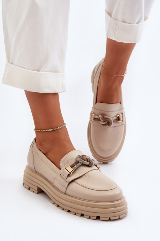 Dámské mokasíny s ornamenty Laura Messi 2780 béžové  Dámské mokasíny s ornamenty Laura Messi 2780 béžové