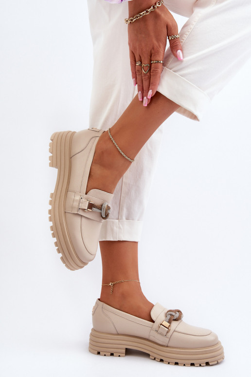 Dámské mokasíny s ornamenty Laura Messi 2780 béžové  Dámské mokasíny s ornamenty Laura Messi 2780 béžové