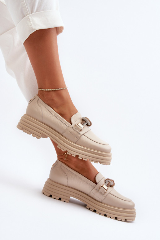 Dámské mokasíny s ornamenty Laura Messi 2780 béžové  Dámské mokasíny s ornamenty Laura Messi 2780 béžové