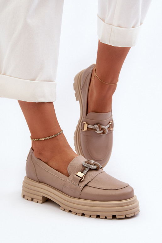 Dámské mokasíny s ornamenty Laura Messi 2780 béžové  Dámské mokasíny s ornamenty Laura Messi 2780 béžové