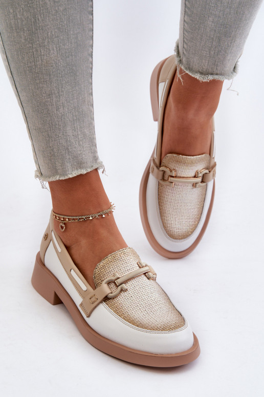 mokasíny boty   06493-11 Bílá-béžové  mokasíny boty   06493-11 Bílá-béžové