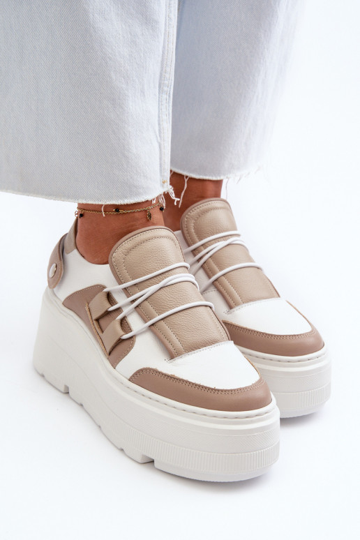 Zazoo 1833 Tenisky   s módní masivní podrážkou béžové-bílé Zazoo 1833 Tenisky   s módní masivní podrážkou béžové-bílé
