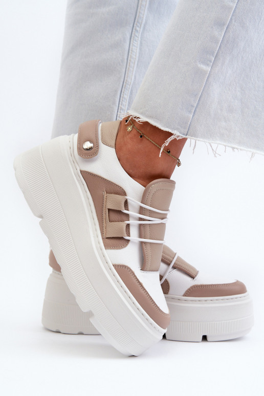 Zazoo 1833 Tenisky   s módní masivní podrážkou béžové-bílé Zazoo 1833 Tenisky   s módní masivní podrážkou béžové-bílé