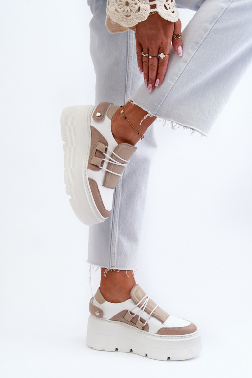 Zazoo 1833 Tenisky   s módní masivní podrážkou béžové-bílé Zazoo 1833 Tenisky   s módní masivní podrážkou béžové-bílé