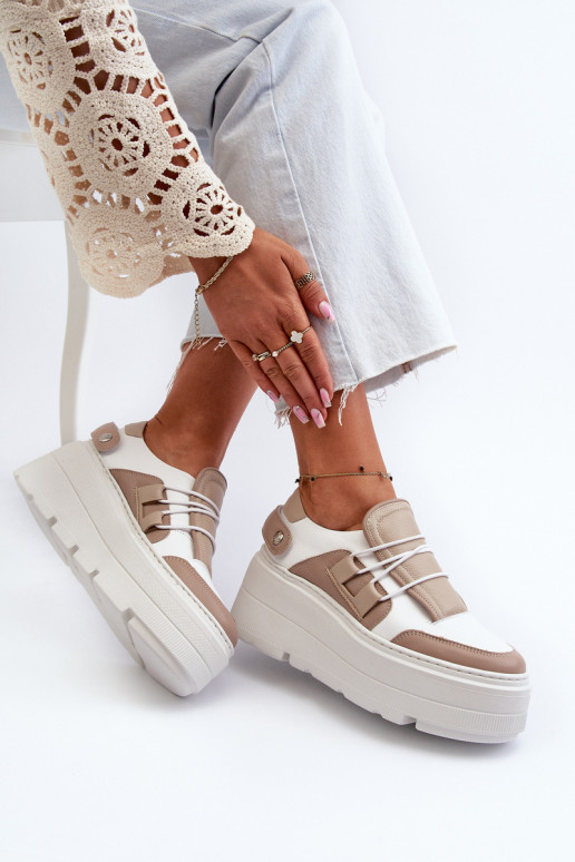 Zazoo 1833 Tenisky   s módní masivní podrážkou béžové-bílé Zazoo 1833 Tenisky   s módní masivní podrážkou béžové-bílé