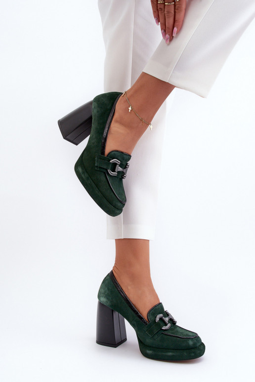 Obuv silný podpatek Laura Messi 2706 khaki  Obuv silný podpatek Laura Messi 2706 khaki