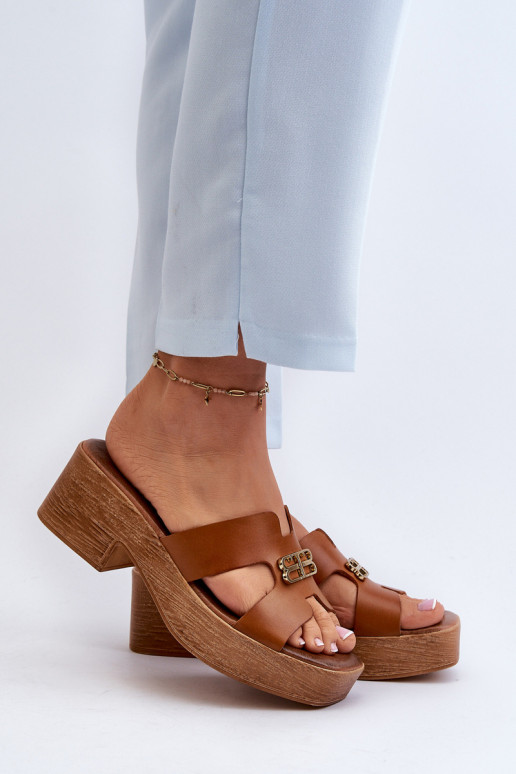 Zazoo 40412  Elegantní styl Dámské pantofle se zlatými detaily hnědá