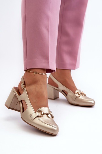 Dámské sandály na podpatku  06419-25 zlaté barvy