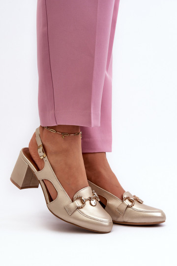 Dámské sandály na podpatku  06419-25 zlaté barvy 2