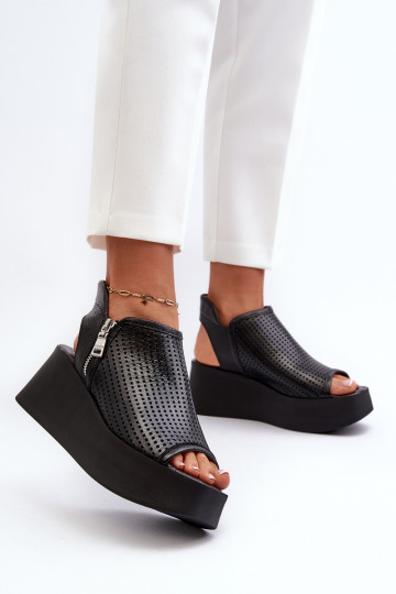 Zazoo 1792  Ažurové sandály na platformě Černé
