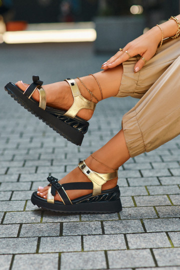 Dámské sandály se stuhami D&A CR956 zlaté barvy