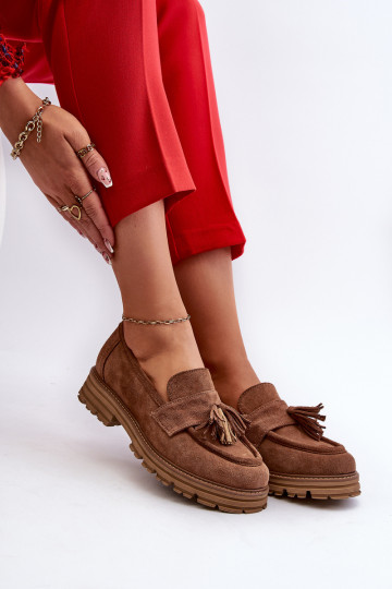 Zazoo 3469 Semišové mokasíny  se střapci hnědá 2