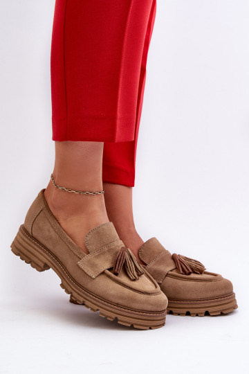 Zazoo 3469 Semišové mokasíny  se střapci béžové 2