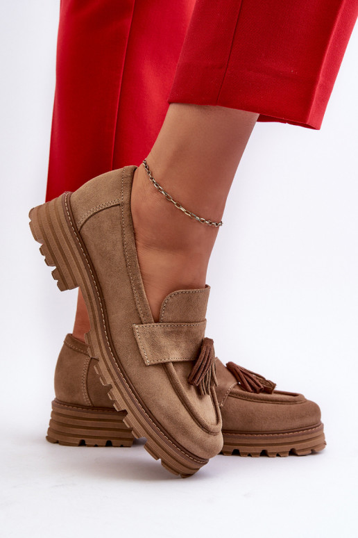 Zazoo 3469 Semišové mokasíny  se střapci béžové Zazoo 3469 Semišové mokasíny  se střapci béžové