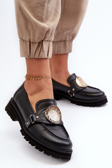 Zazoo 3485 Dámské mokasíny se zlatými detaily pravá kůže