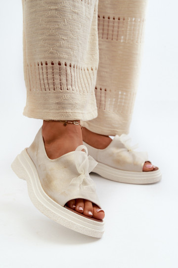 Zazoo 2939 Dámské sandály  se stuhami zlaté barvy Przecierany