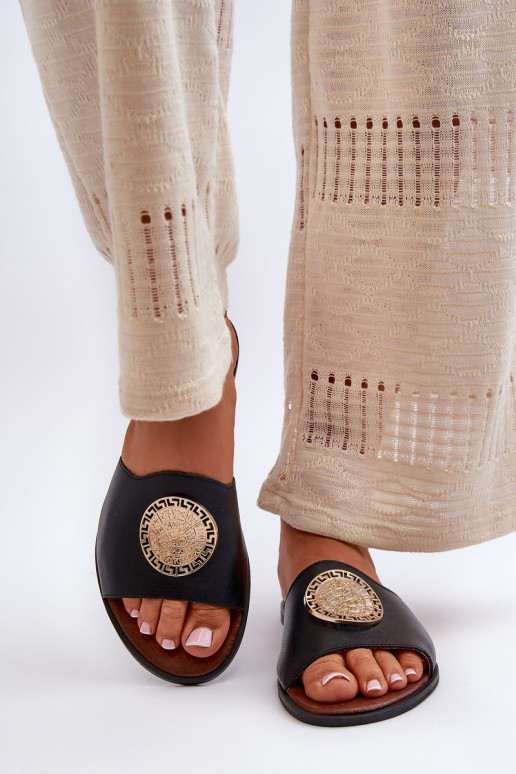 Zazoo 2938 Pantofle s širokými podpatky s ornamenty Černé