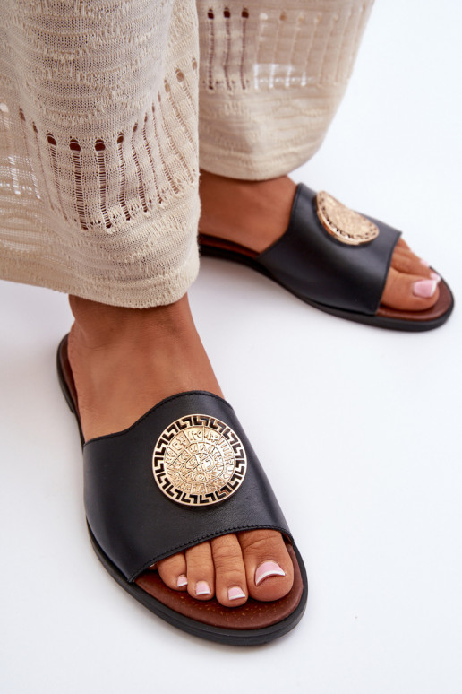 Zazoo 2938 Pantofle s širokými podpatky s ornamenty Černé