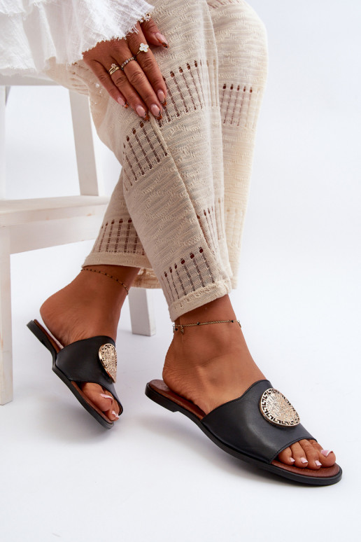 Zazoo 2938 Pantofle s širokými podpatky s ornamenty Černé