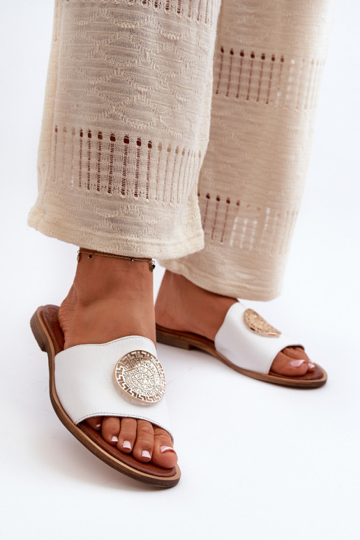 Zazoo 2938 Pantofle s širokými podpatky s ornamenty bílé