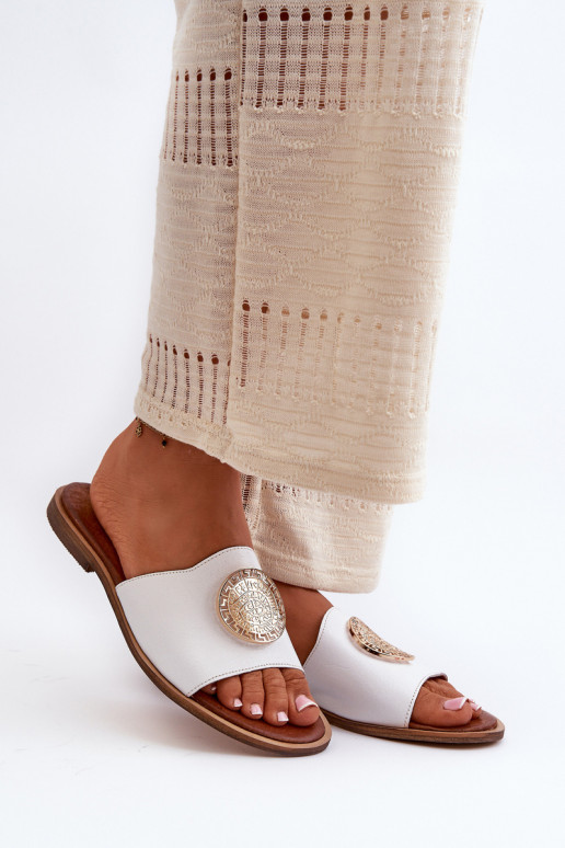 Zazoo 2938 Pantofle s širokými podpatky s ornamenty bílé