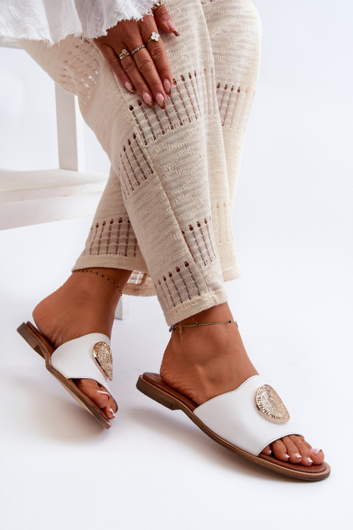 Zazoo 2938 Pantofle s širokými podpatky s ornamenty bílé