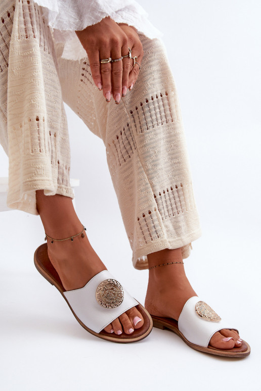 Zazoo 2938 Pantofle s širokými podpatky s ornamenty bílé