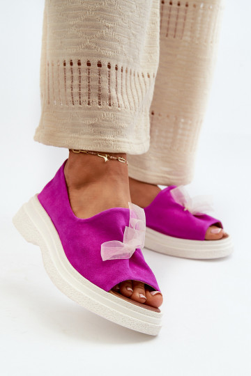 Zazoo 2939 Dámské semišové sandály se stuhami růžová