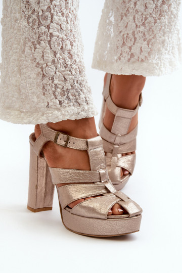Dámské sandály na vysokém podpatku   06050-25 zlaté barvy