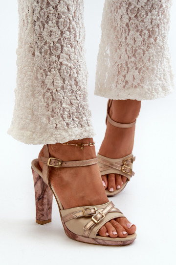 Dámské sandály na vysokém podpatku  06564-22 béžové-zlaté barvy