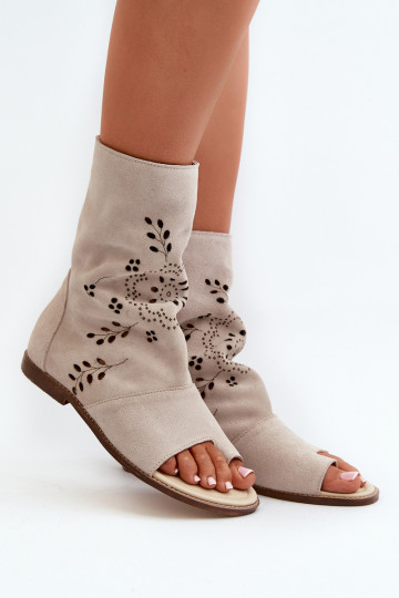 Zazoo 3437  Semišové sandály s oblázky  slonová kost