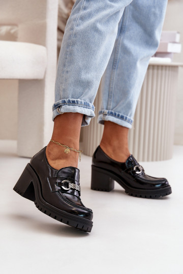 Zazoo 20175 s efektem laku boty  s podpatky pravá kůže Černé