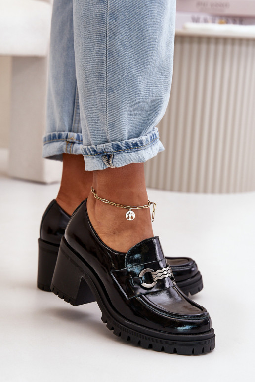 Zazoo 20175 s efektem laku boty  s podpatky pravá kůže Černé Zazoo 20175 s efektem laku boty  s podpatky pravá kůže Černé