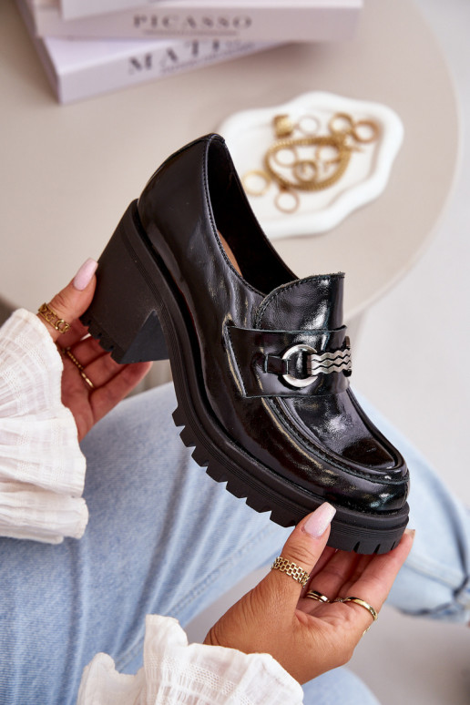 Zazoo 20175 s efektem laku boty  s podpatky pravá kůže Černé Zazoo 20175 s efektem laku boty  s podpatky pravá kůže Černé