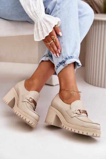 Zazoo 20175 boty  s podpatky pravá kůže slonová kost