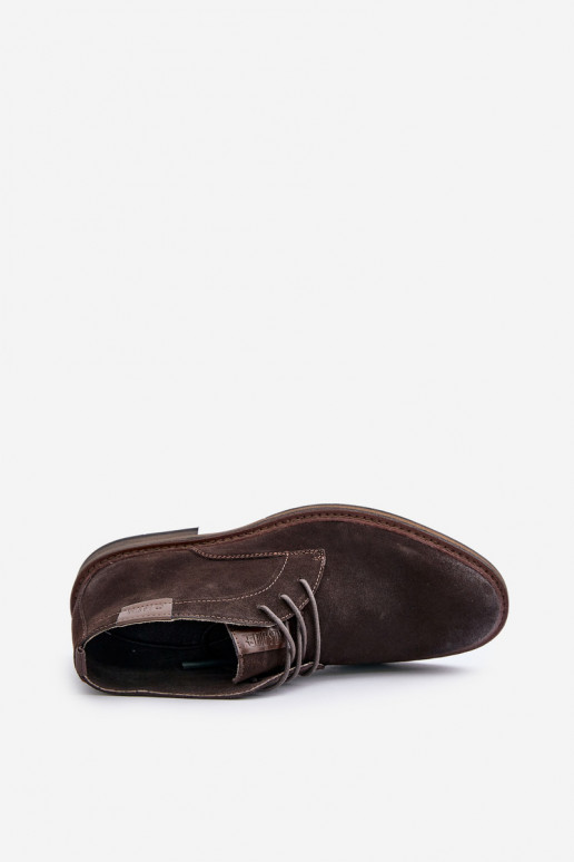 Semišové boty  se šněrováním Big Star OO174145 tmavě hnědá