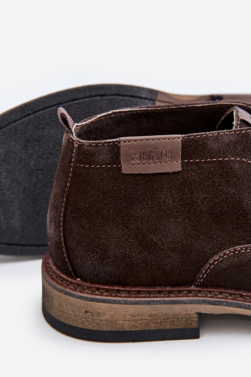 Semišové boty  se šněrováním Big Star OO174145 tmavě hnědá