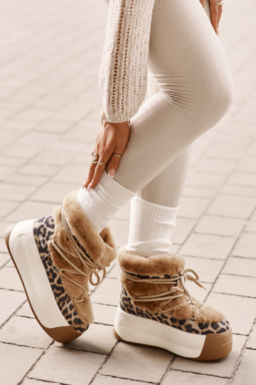 Sněhule  s masivní podrážkou s kožešinou se vzory leopardí kožešiny Big Star OO274A208 hnědá 2