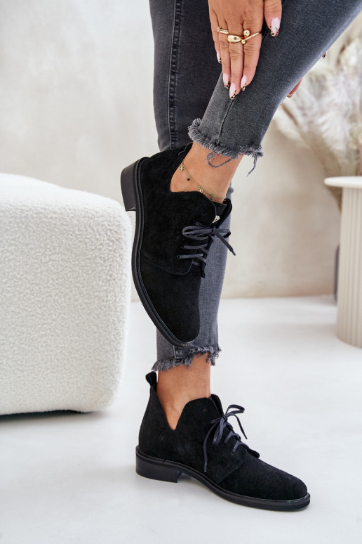 Zazoo 2959 ze semiše boty Oksfordki se šněrováním s širokými podpatky Černé Zazoo 2959 ze semiše boty Oksfordki se šněrováním s širokými podpatky Černé