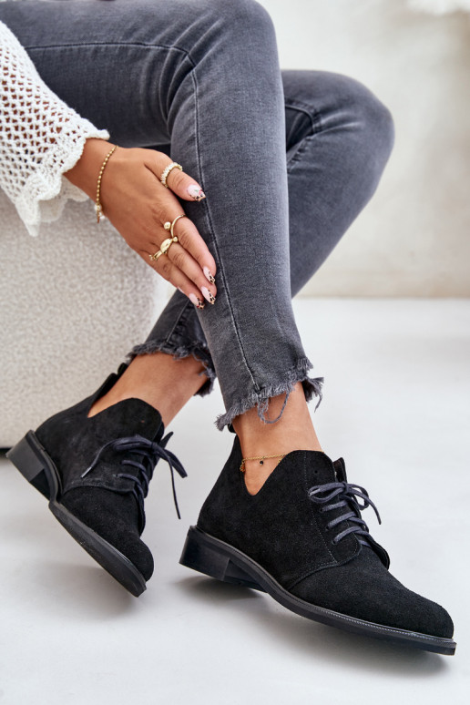 Zazoo 2959 ze semiše boty Oksfordki se šněrováním s širokými podpatky Černé Zazoo 2959 ze semiše boty Oksfordki se šněrováním s širokými podpatky Černé