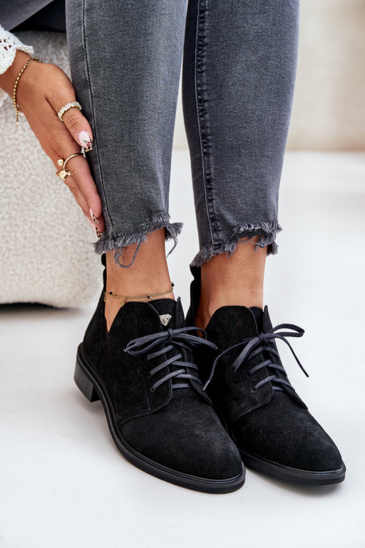 Zazoo 2959 ze semiše boty Oksfordki se šněrováním s širokými podpatky Černé Zazoo 2959 ze semiše boty Oksfordki se šněrováním s širokými podpatky Černé