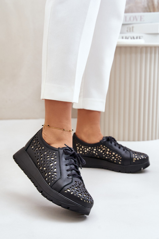 Zazoo 2973  boty s platformou s ažurovými prvky Černé