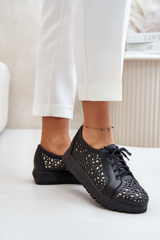 Zazoo 2973  boty s platformou s ažurovými prvky Černé