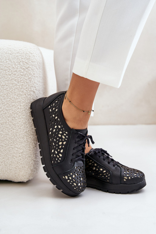 Zazoo 2973  boty s platformou s ažurovými prvky Černé