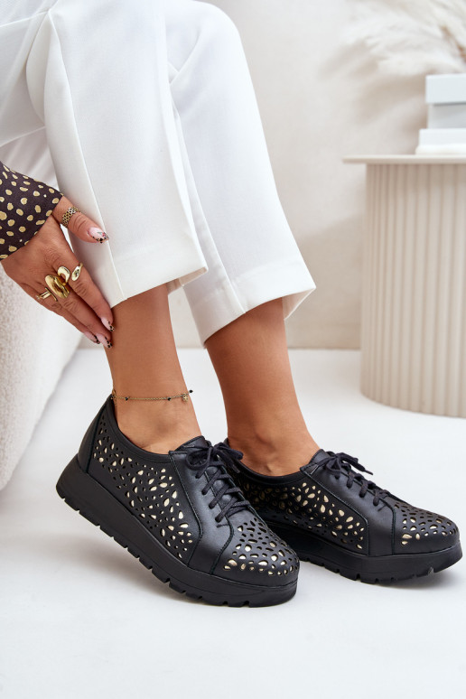 Zazoo 2973  boty s platformou s ažurovými prvky Černé