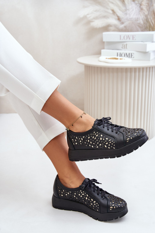 Zazoo 2973  boty s platformou s ažurovými prvky Černé