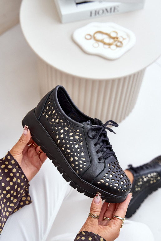 Zazoo 2973  boty s platformou s ažurovými prvky Černé