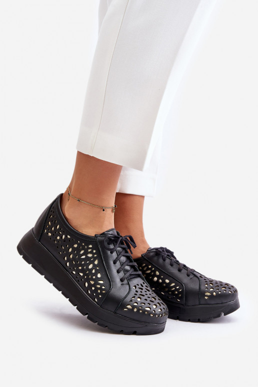 Zazoo 2973  boty s platformou s ažurovými prvky Černé